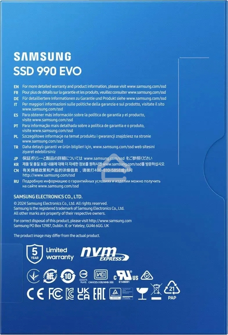 Накопитель SSD Samsung 990 EVO, 2000Gb, PCIe 4.0 x4, M.2 2280, NVMe, R/W 5000/4200