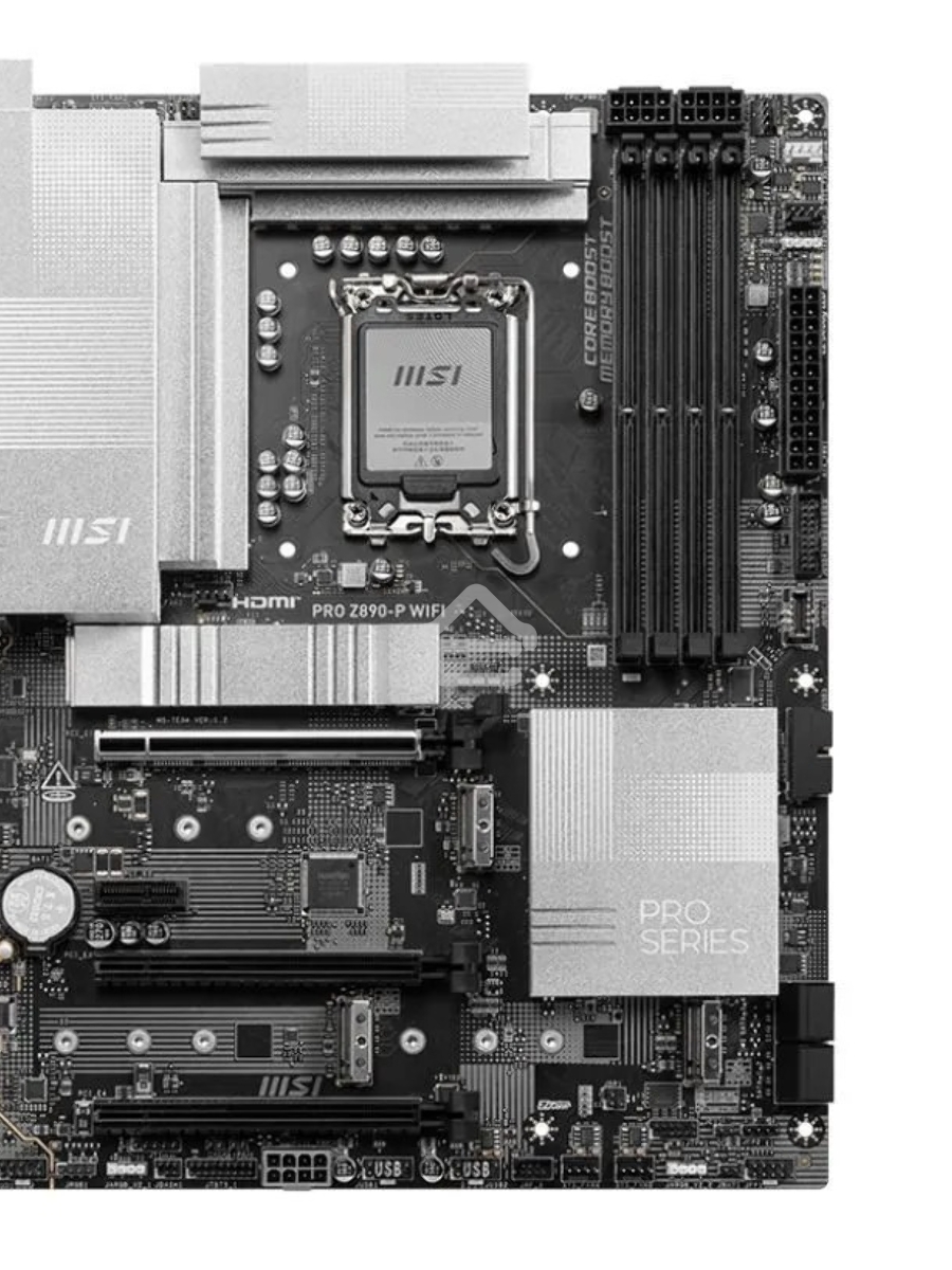 Материнская плата MSI PRO Z890-P WIFI, LGA 1851, Intel Z890, 4xDDR5, 4xSATA, 4xM.2, 1xPCIe 5.0 x16, 2xPCIe 4.0 x4, 1xPCIe 3.0 x1, 1xHDMI, 1xDP, 1xUSB-C Thunderbolt 4, 1xUSB-C 3.2 Gen 2, 1x 5Gb LAN, 2xUSB-A 3.2 Gen 1, 1xUSB-A 3.2 Gen 2, 4xUSB-A 2.0, 3x3.5 