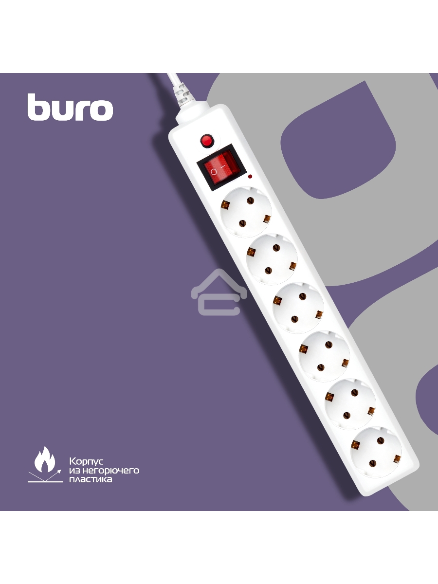 Сетевой фильтр Buro 600SH-16-3-W 3м (6 розеток) белый (коробка)