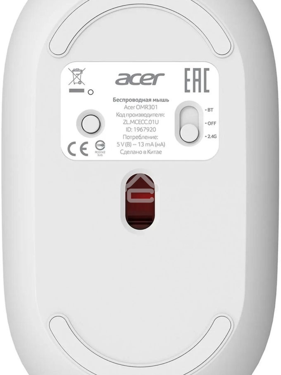 Мышь беспроводная Acer OMR301 белый, 1600 dpi, радиоканал, Bluetooth, USB, кнопки - 4