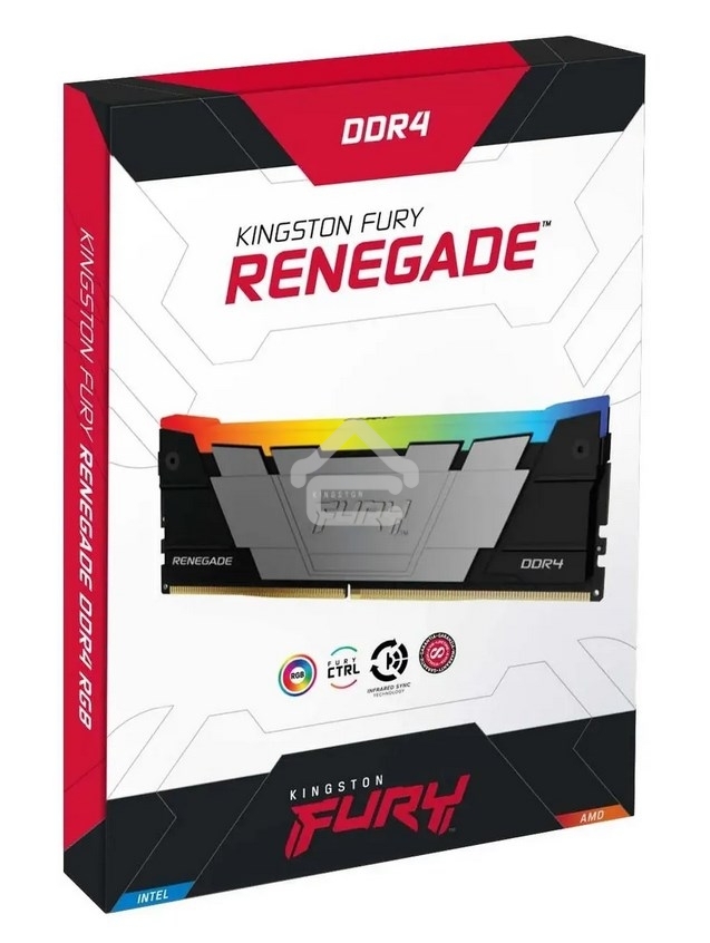 Оперативная память Kingston Fury Renegade, DDR4, 128Gb (4x32Gb), 3600MHz, CL18, DIMM, радиатор, RGB, черный/серебристый