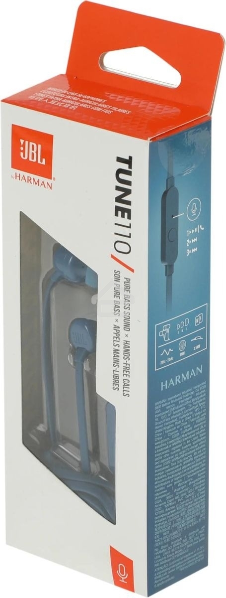 Наушники JBL Tune 110, 3.5 мм, внутриканальные, синий