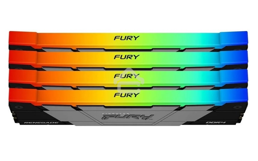 Оперативная память Kingston Fury Renegade, DDR4, 128Gb (4x32Gb), 3600MHz, CL18, DIMM, радиатор, RGB, черный/серебристый