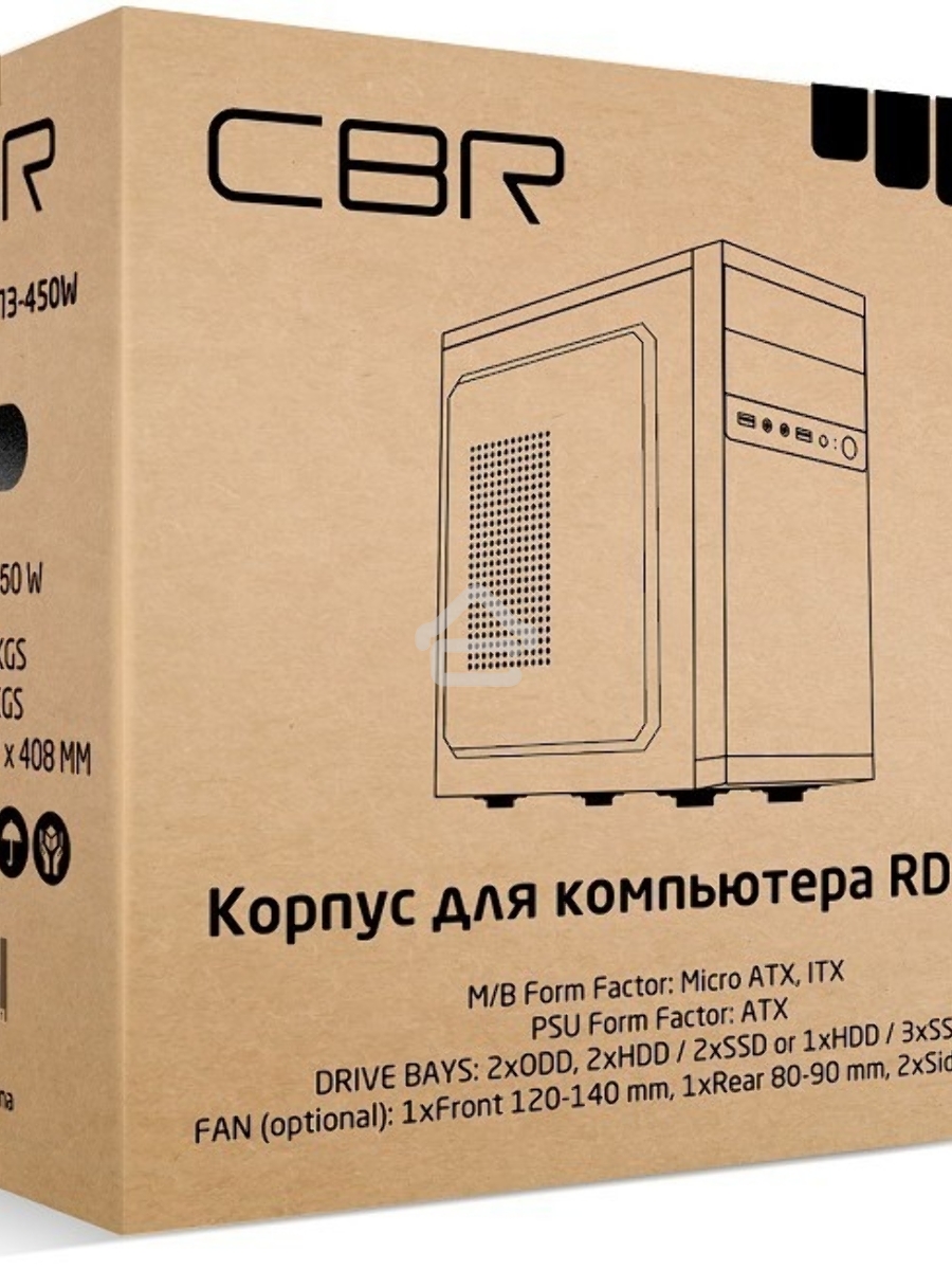 Компьютерный корпус mATX Minitower RD873, c БП PSU-ATX450-12EC, 2*USB 2.0, HD Audio+Mic, Black CBR PCC-MATX-RD873-450W