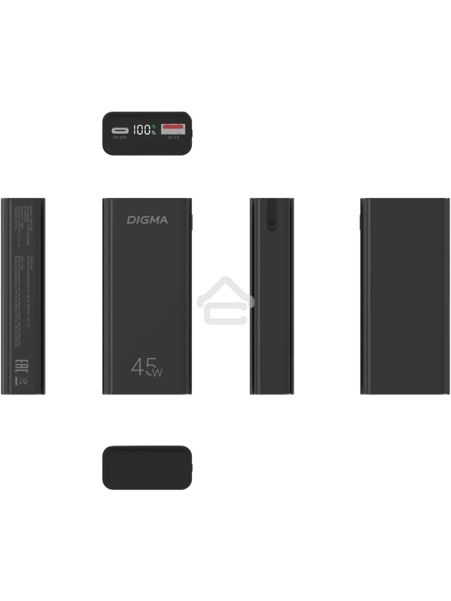 Мобильный аккумулятор Digma DGPF10E 10000mAh QC3.0/PD3.0 45W 4.5A USB-A/USB-C черный