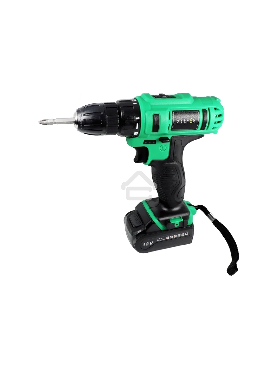 Дрель-шуруповерт Zitrek Greenpower 12-Li 063-4074, Аккумуляторная, 12В, 2 АКБ, Кейс