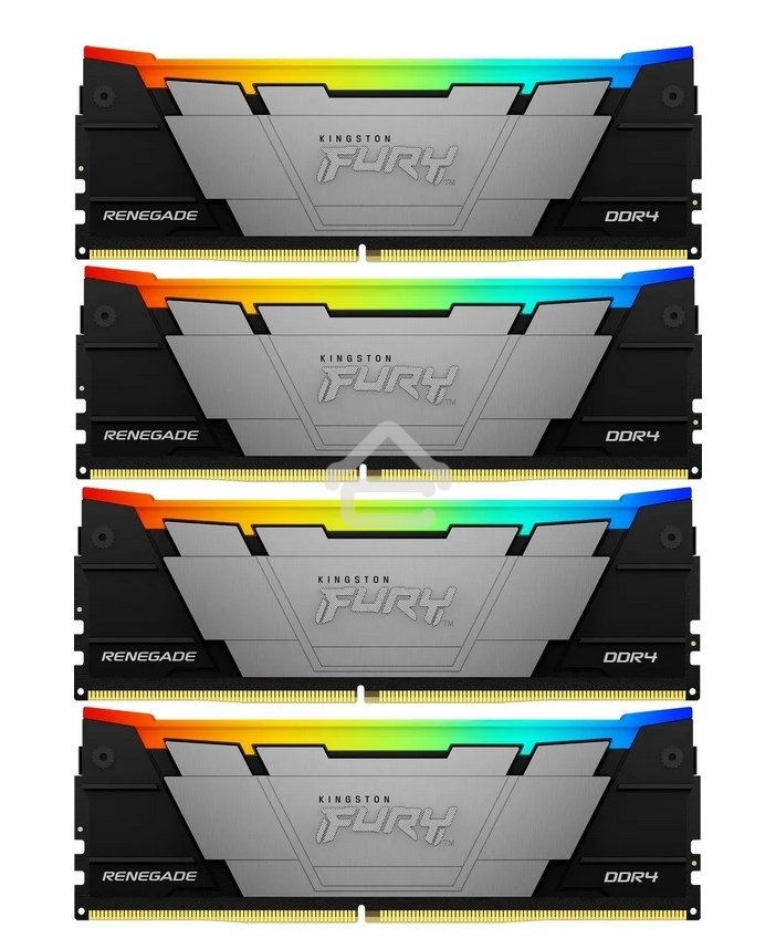 Оперативная память Kingston Fury Renegade, DDR4, 128Gb (4x32Gb), 3600MHz, CL18, DIMM, радиатор, RGB, черный/серебристый