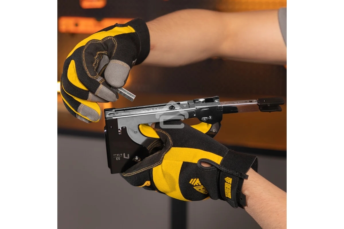 Степлер мебельный Denzel, стальной корпус, быстрая загрузка, регул. силы удара, тип 53, 4-14 мм