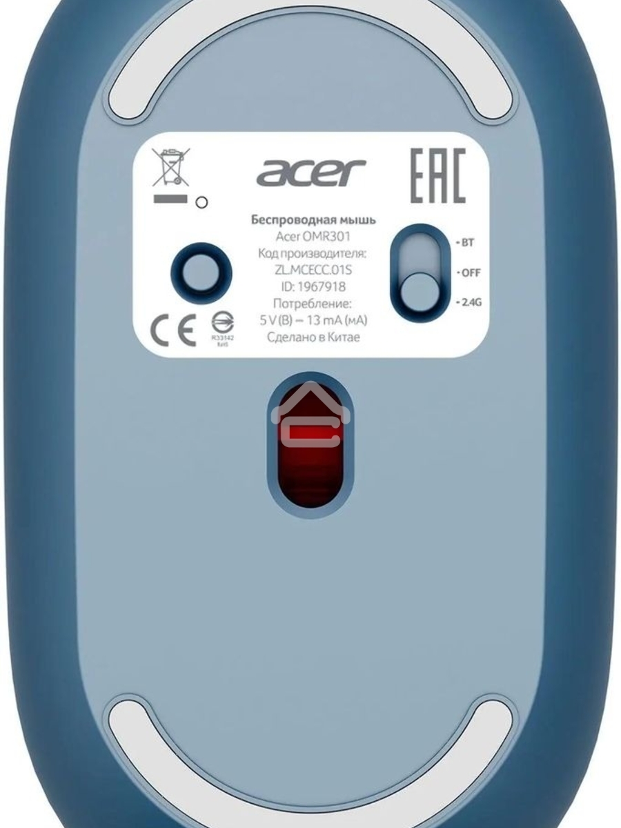 Мышь беспроводная Acer OMR301 синий, 1600 dpi, радиоканал, Bluetooth, USB, кнопки - 4