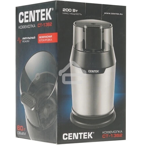 Кофемолка Centek CT-1362 (сталь) 200Вт, 60гр, стальн стакан, стальн чаша, прозрачная крышка