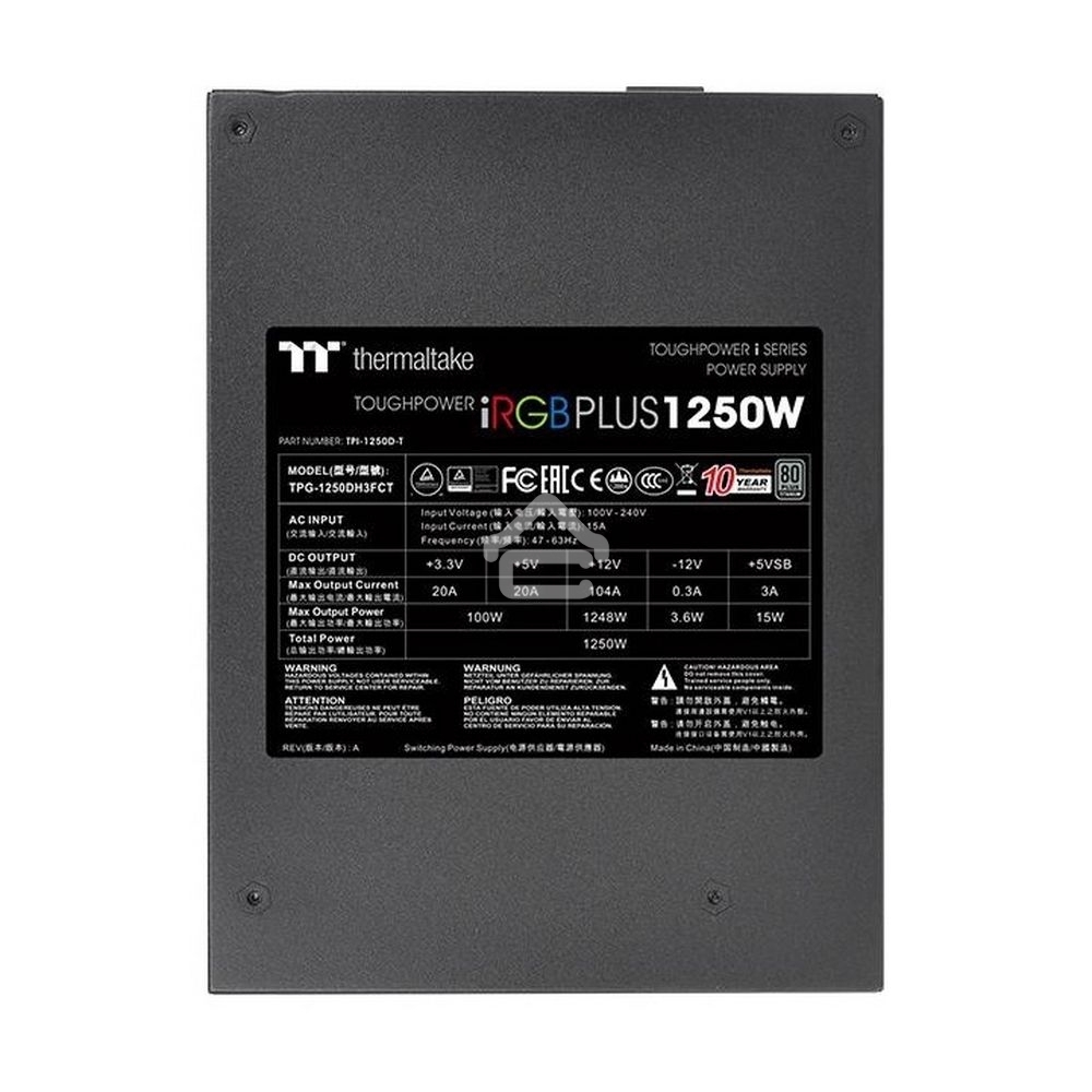 Блок питания Thermaltake ToughPower iRGb PLUS (PS-TPI-1250F3FDTE-1), 1250Вт, 80 PLUS Titanium, 140мм, модульный, черный