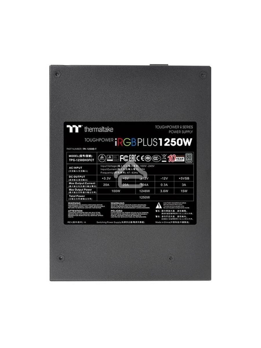 Блок питания Thermaltake ToughPower iRGB PLUS (PS-TPI-1250F3FDTE-1), 1250Вт, 80 PLUS Titanium, 140мм, модульный, черный