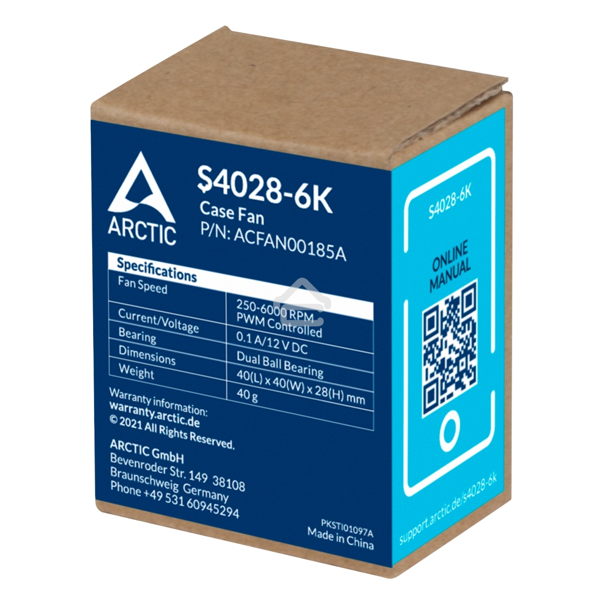 Вентилятор для корпуса Arctic S4028-6K черный, 40 мм, 6000 об/мин, 4 pin