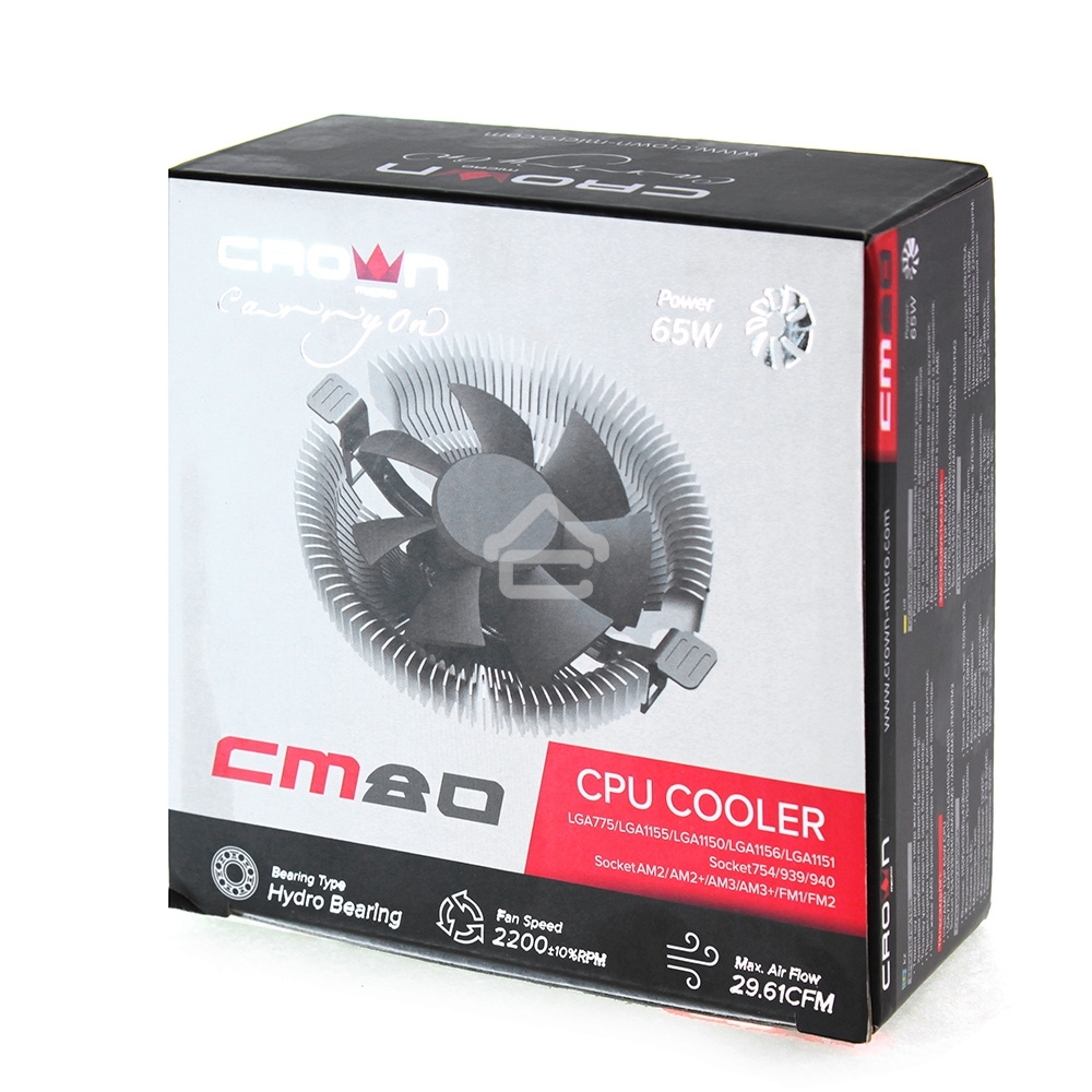 Кулер для процессора Crown CM-80 v2 серебристый/черный, 75 мм, алюминий, 2200 об/мин, 22 дБ, 3 pin, 65 Вт, 42 мм