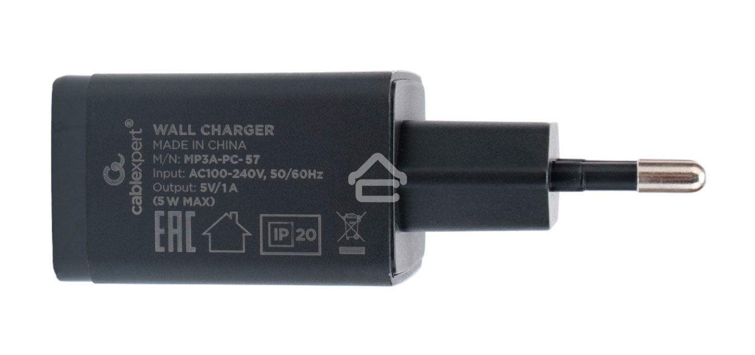 Зарядное устройство Cablexpert MP3A-PC-57, 5Вт, 1А, 1хUSB, черный, пакет