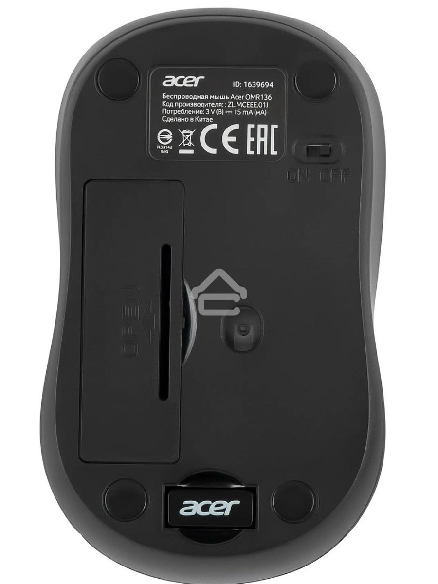 Мышь беспроводная Acer OMR136 красный, 1000 dpi, радиоканал, USB, кнопки - 3