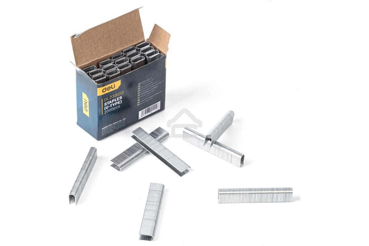 Набор скоб для степлера (Тип U) Deli DL238012 (12 х 6,3 х 1,2мм x 2000 шт) нержавеющая сталь.
