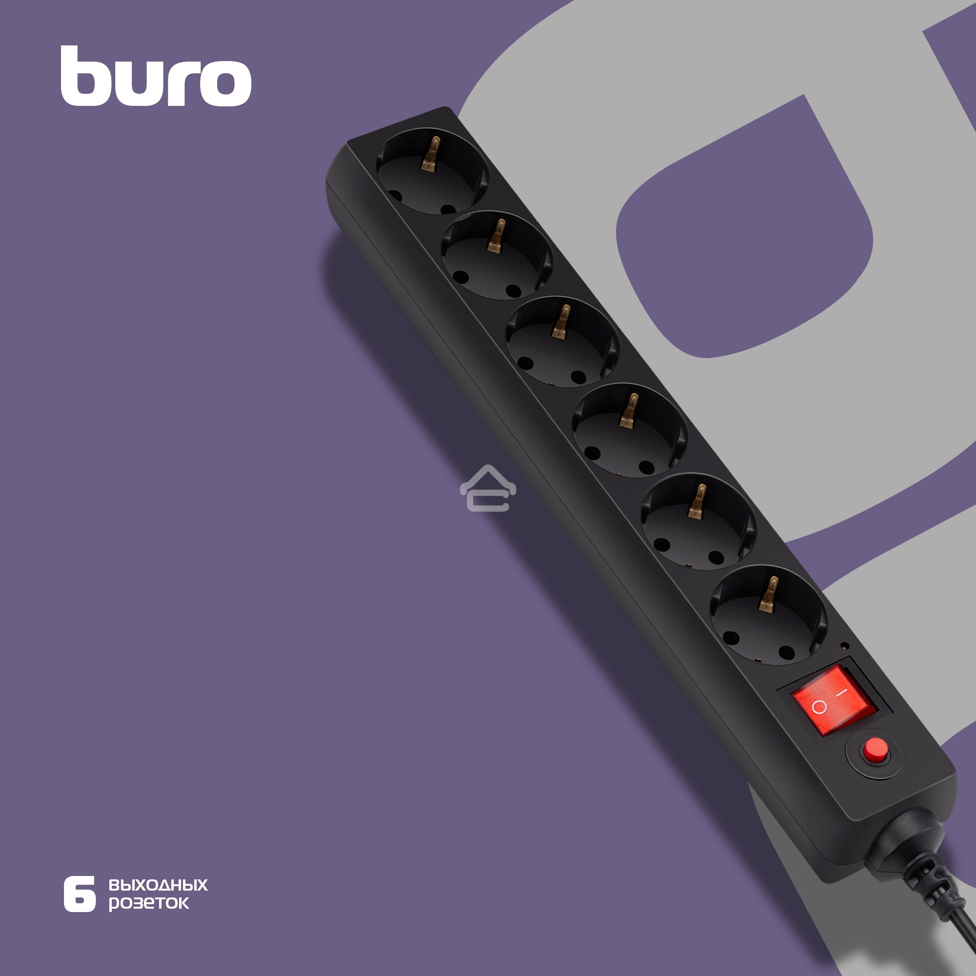Сетевой фильтр Buro 600SH-16-1.8-B 1.8м (6 розеток) черный (коробка)