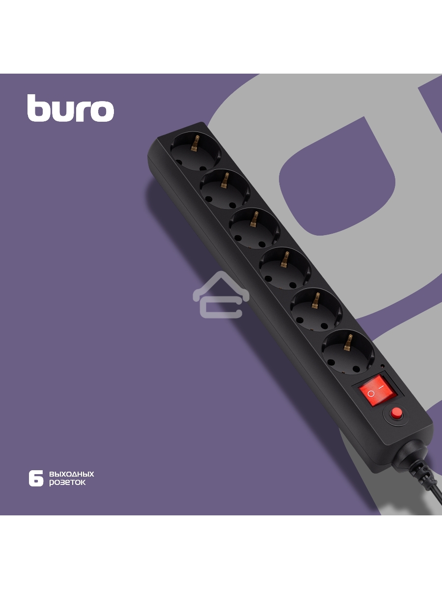 Сетевой фильтр Buro 600SH-16-1.8-B 1.8м (6 розеток) черный (коробка)