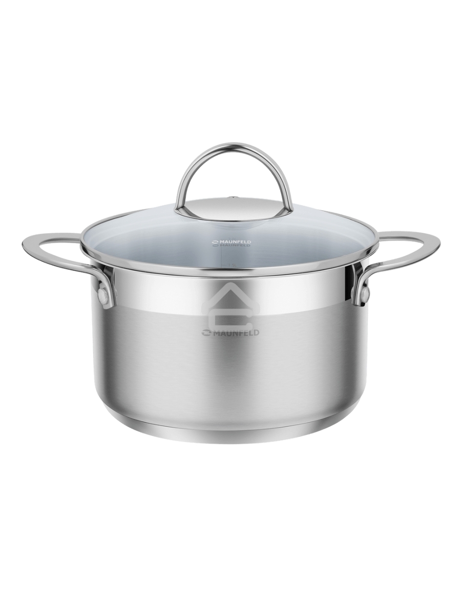 Кастрюля Maunfeld GERDA MCS25S07 из нержавеющей стали со стеклянной крышкой, 18 см, 2,5 л.