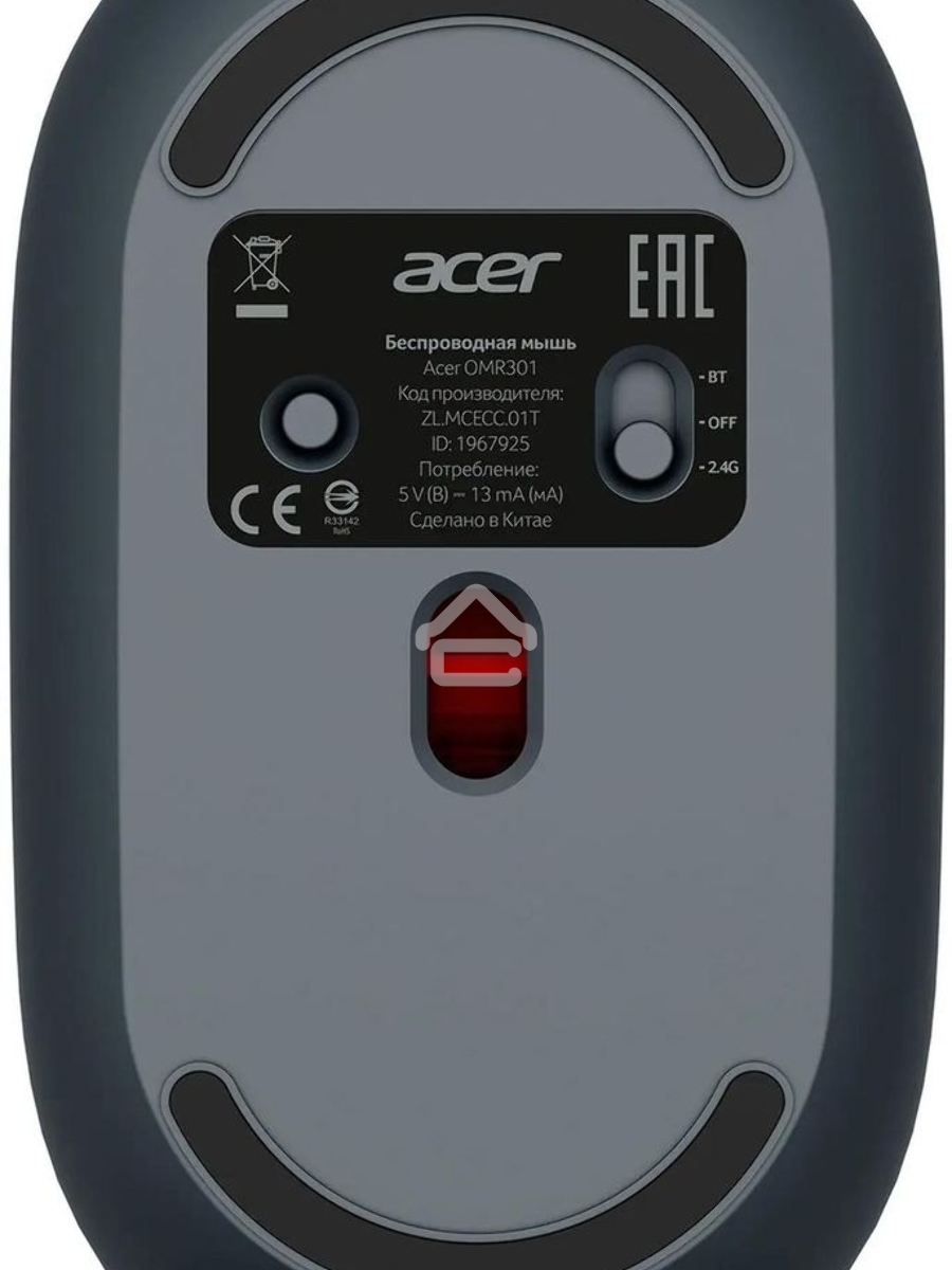 Мышь беспроводная Acer OMR301 черный, 1600 dpi, радиоканал, Bluetooth, USB, кнопки - 4