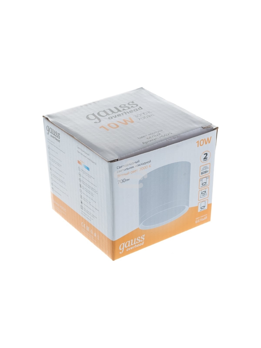 Светильник GAUSS HD025 led накладной с рассеивателем 10w белый 3000k 88х75мм 1/30