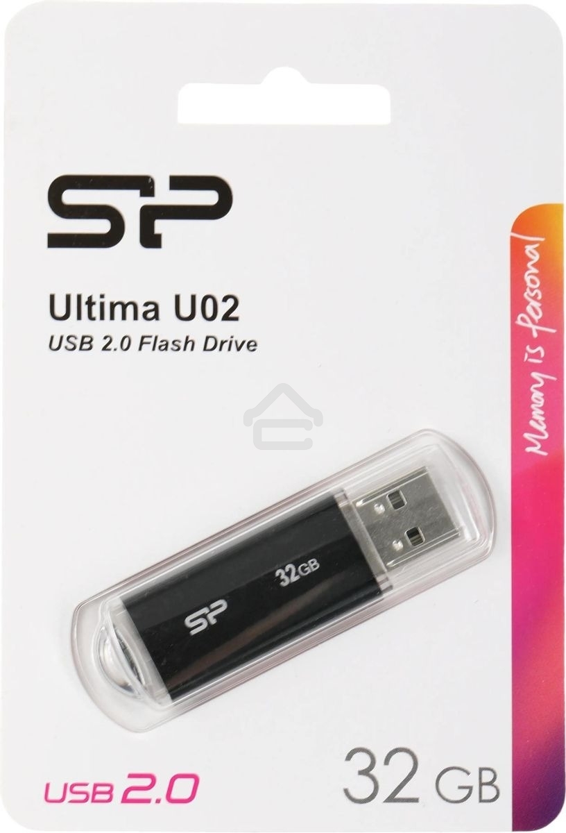Флешка USB R/W 32Gb Silicon Power Ultima U02 (SP032GBUF2U02V1K), USB2.0, Black
