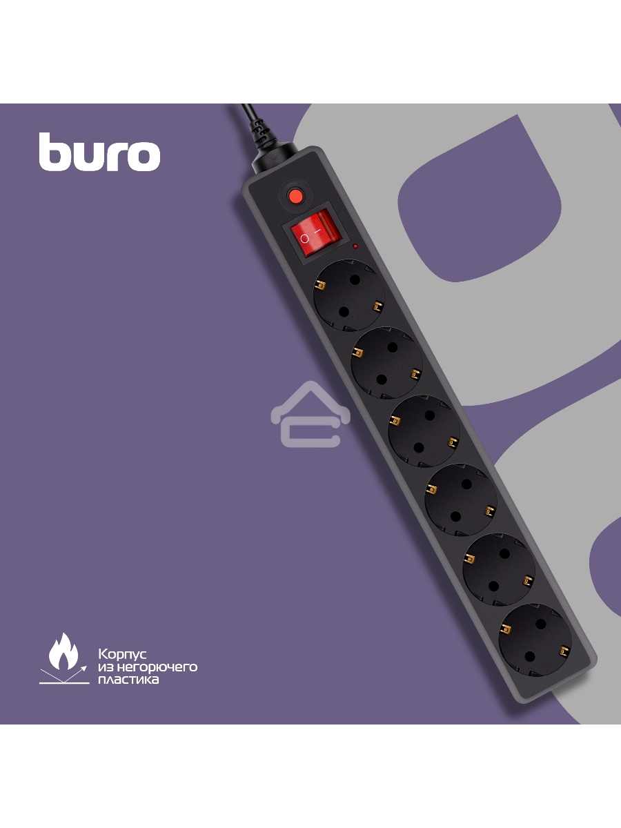 Сетевой фильтр Buro 600SH-16-1.8-B 1.8м (6 розеток) черный (коробка)