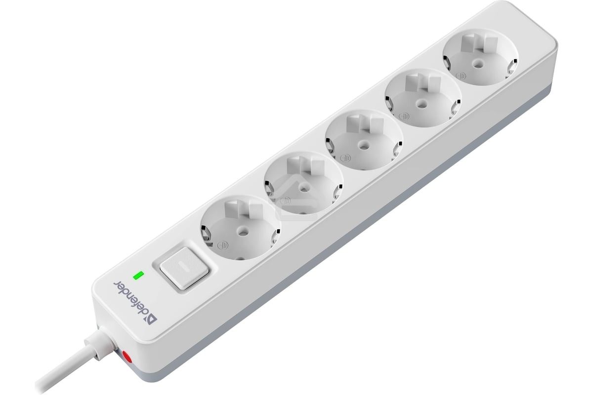 Удлинитель с сетевым фильтром Defender DFS 135, белый, 5 розеток, 5 м.