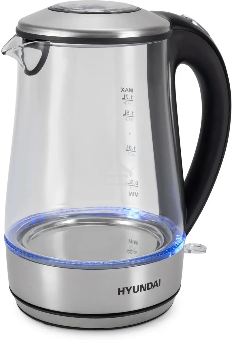 Чайник электрический Hyundai HYK-G8406 1.7 л, 2200 Вт, прозрачный/черный (корпус: нержавеющая сталь)