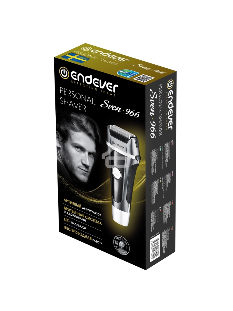 Бритва Endever Sven-966, аккумуляторная, сухое и влажное бритье, сетчатая бритва, время непрерывной работы 65 минут, LED