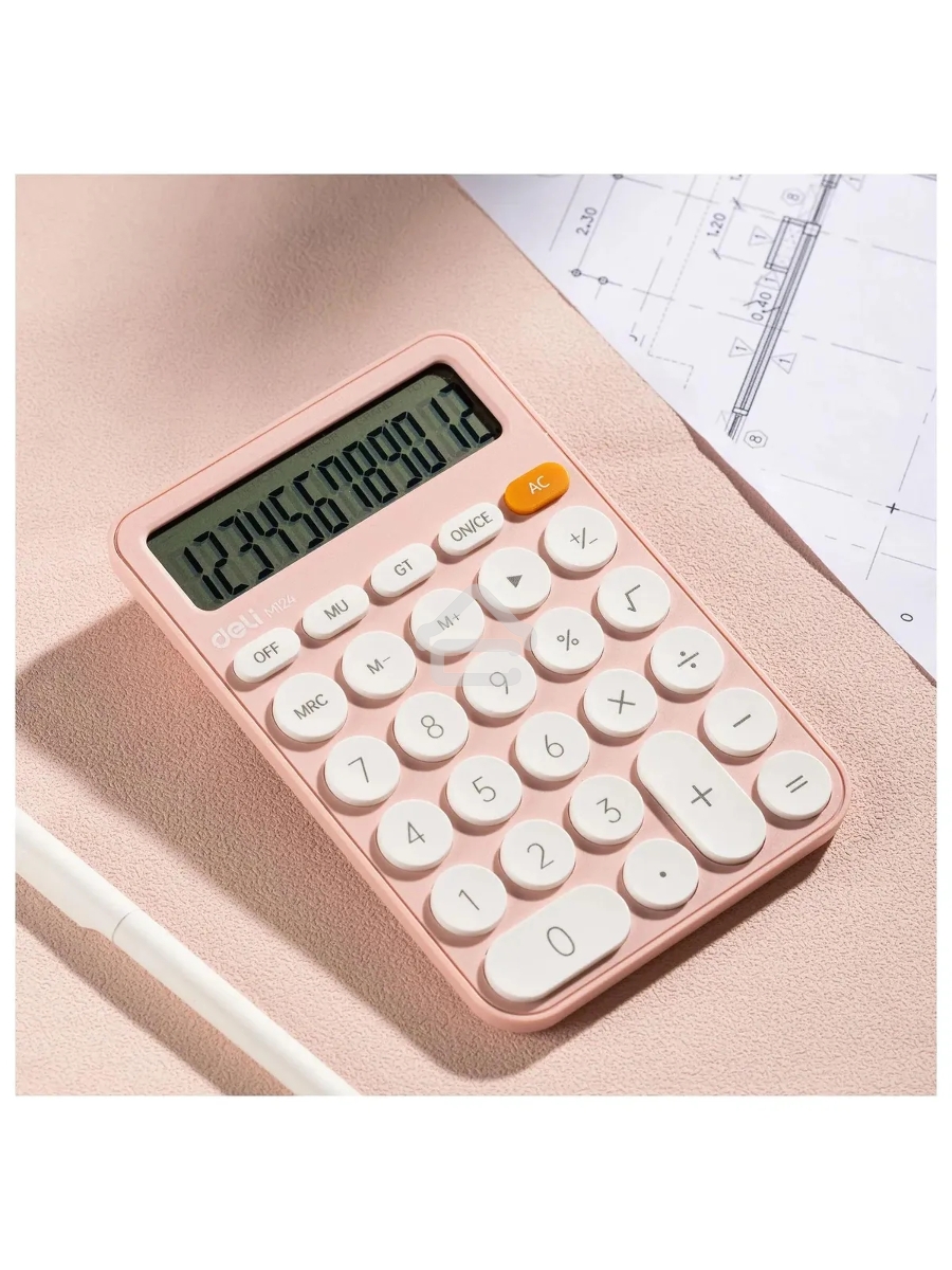 Калькулятор настольный Deli EM124PINK розовый 12-разр.