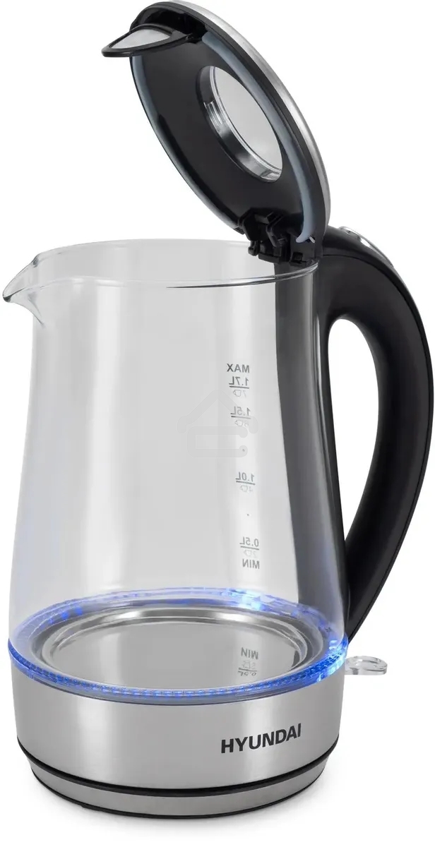 Чайник электрический Hyundai HYK-G8406 1.7 л, 2200 Вт, прозрачный/черный (корпус: нержавеющая сталь)