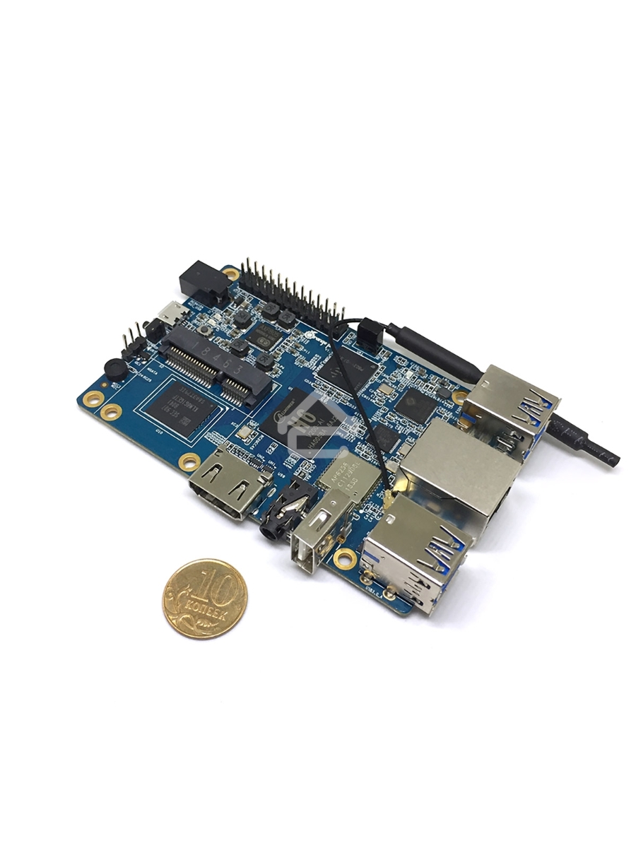Микрокомпьютер Orange PI 3 2Gb + 8Gb EMMC, Android 7, с кабелем питания. (44286)