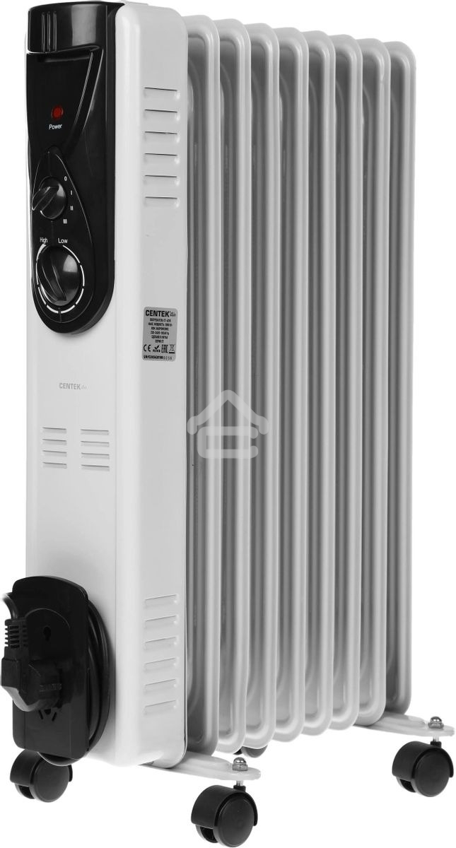 Масляный обогреватель Centek CT-6201 (9 секций) белый, 2000 Вт, 20 м2, термостат