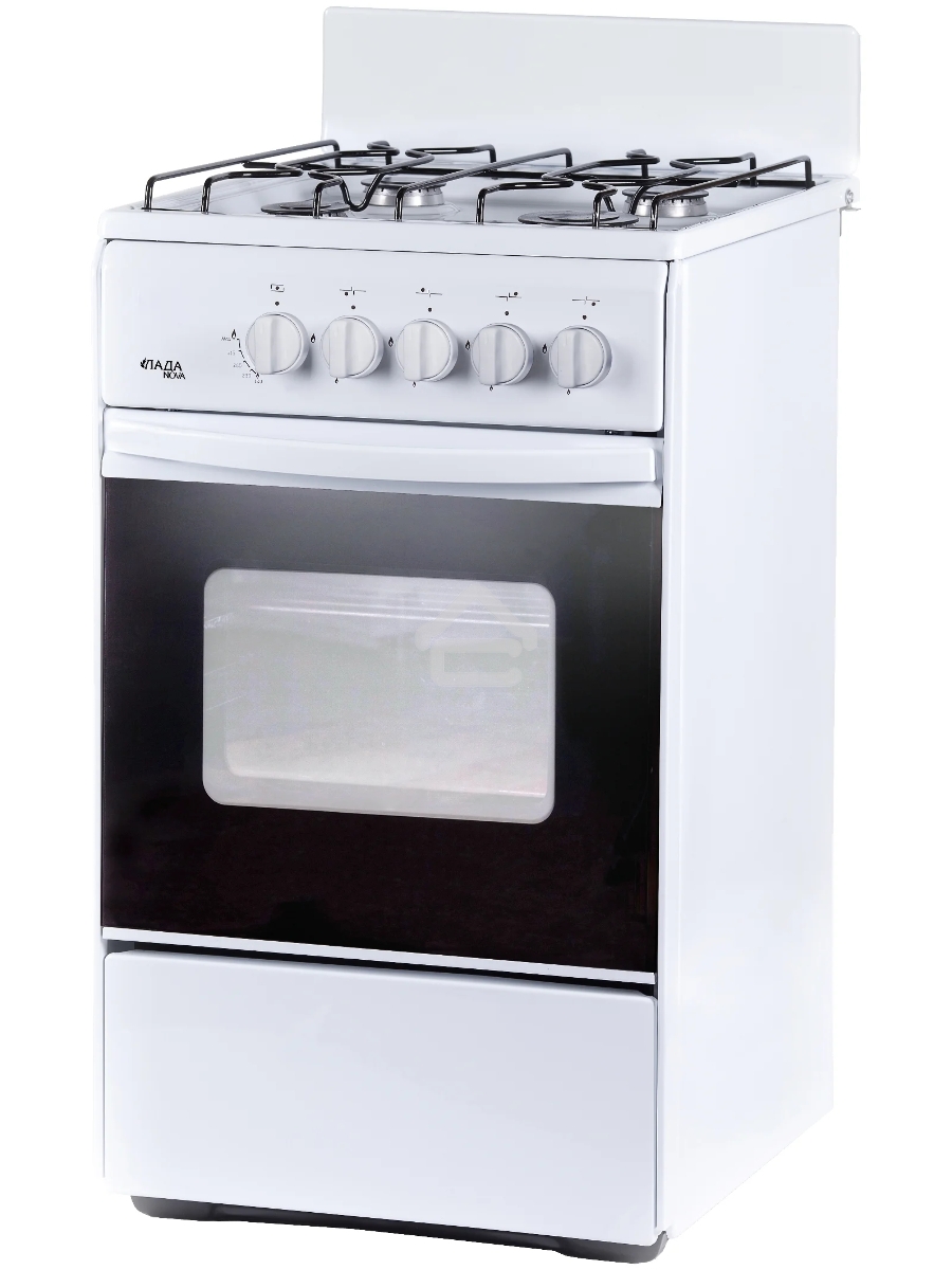 Плита газовая Лада Nova RG 24039 W белый, конфорок 4 газовых, духовка 50 л, 50 см x 85 см x 60 см