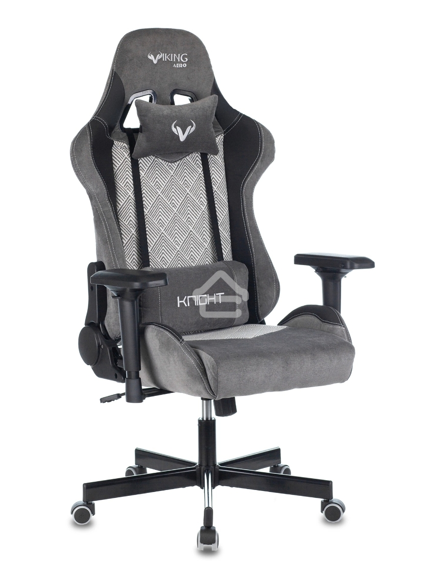 Кресло игровое Zombie VIKING 7 KNIGHT Fabric серый Loft ромбик текстиль/эко.кожа с подголов. крестовина металл