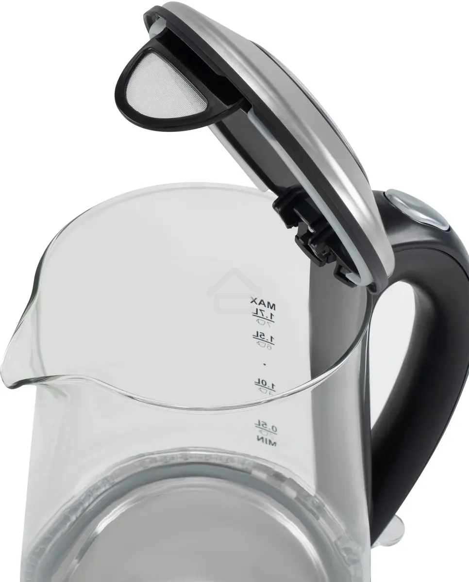 Чайник электрический Hyundai HYK-G8406 1.7 л, 2200 Вт, прозрачный/черный (корпус: нержавеющая сталь)