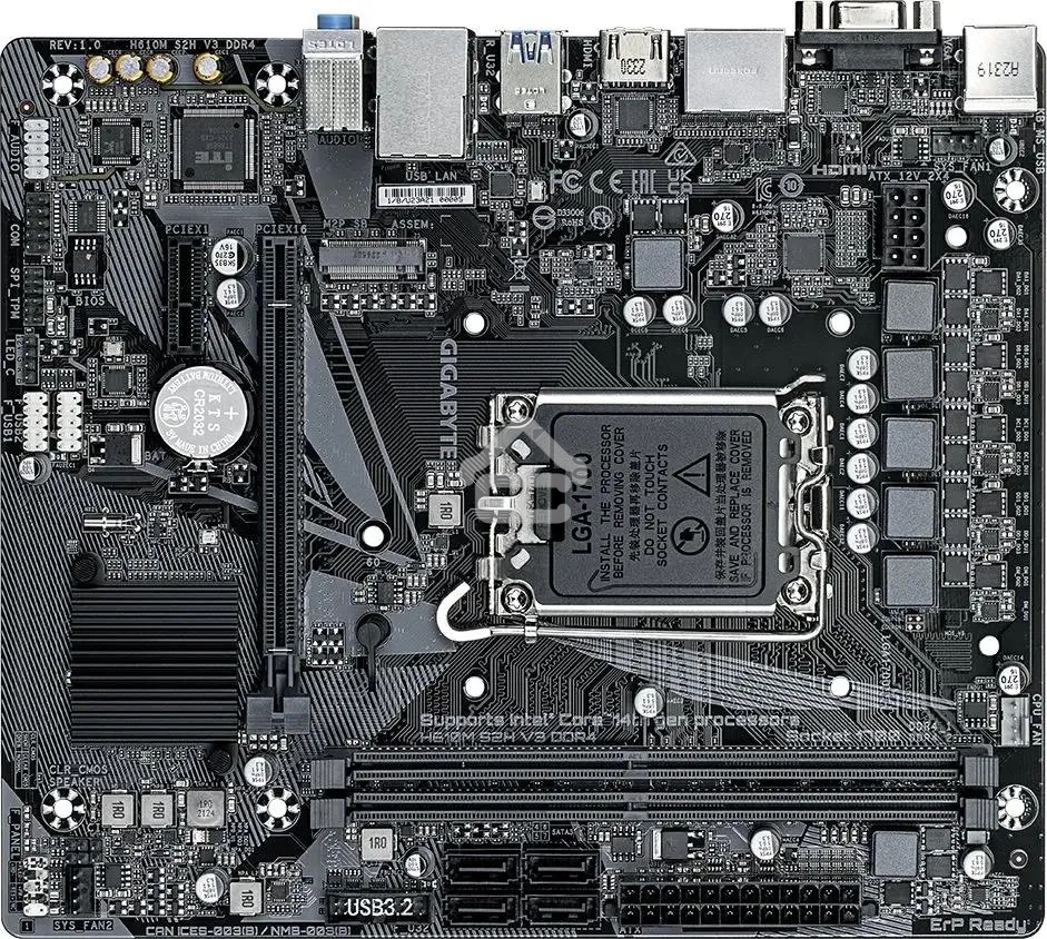Материнская плата Gigabyte H610M S2H V3 DDR4, LGA 1700, Intel H610, 2xDDR4, 4xSATA, 1xM.2, 1xPCIe 4.0 x16, 1xPCIe x1, 1xHDMI, 1xDP, 1xVGA, 1x 1Gb LAN, 2xUSB-A 3.2 Gen 1, 4xUSB-A 2.0, 3x 3.5 мм, 7.1, mATX