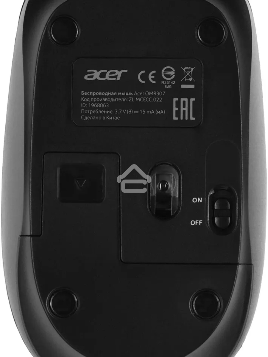 Мышь беспроводная Acer OMR307 черный, 1600 dpi, радиоканал, USB, кнопки - 4