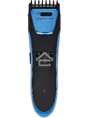 Набор для стрижки Galaxy Line GL 4166, черный с голубым, 3 Вт, время работы до 1,5 ч, аккум. Li-Ion 3,7 В, емк. аккум. 600 мА*ч, лезв. из нерж. стали, ширина лезвия 40 мм, 24 положения насадки-расчески (3,5 - 14,5 мм), филир. гребень, индик. заряда аккум.