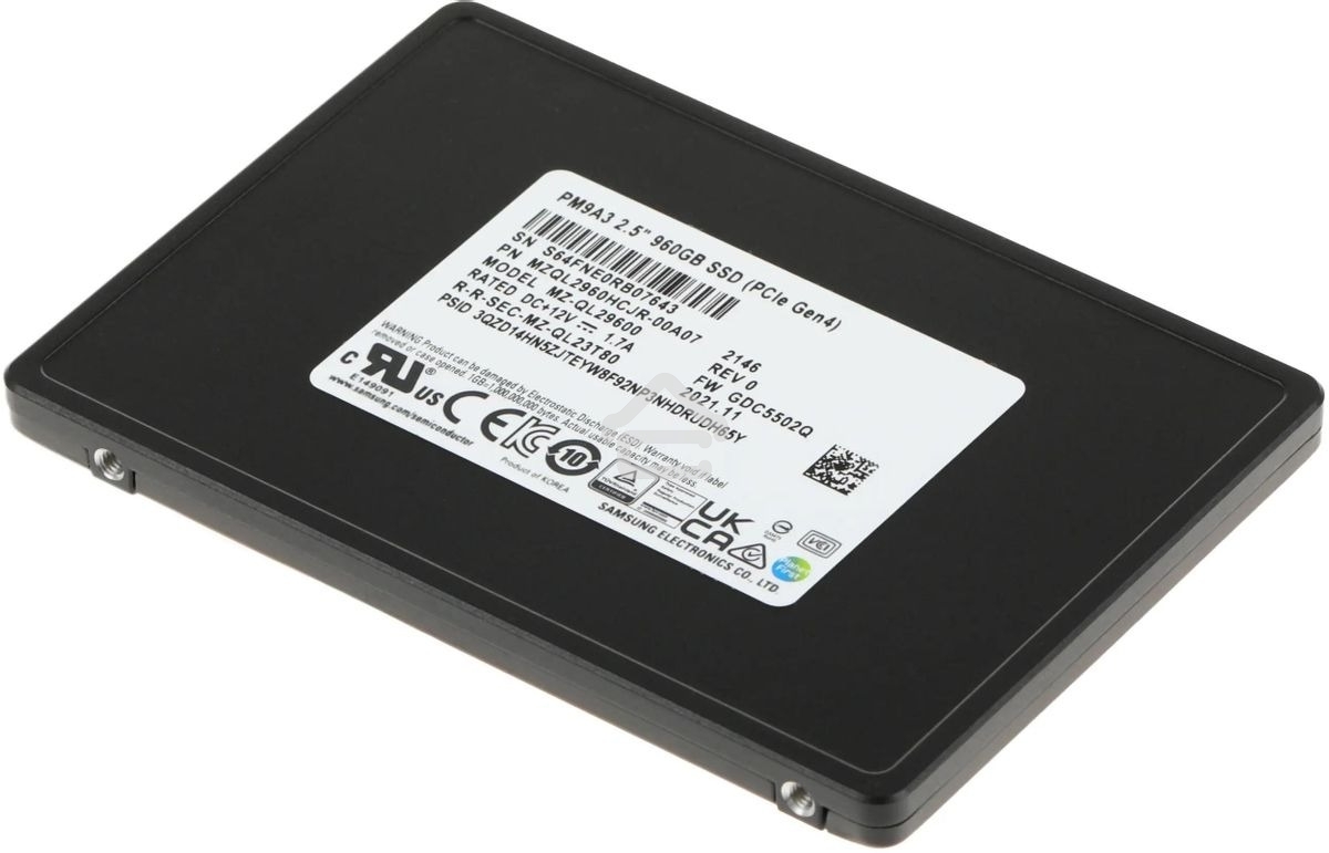 Накопитель SSD Samsung Enterprise PM9A3 черный MZQL2960HCJR-00A07 960Gb, PCIe 3.1 x4, 2.5