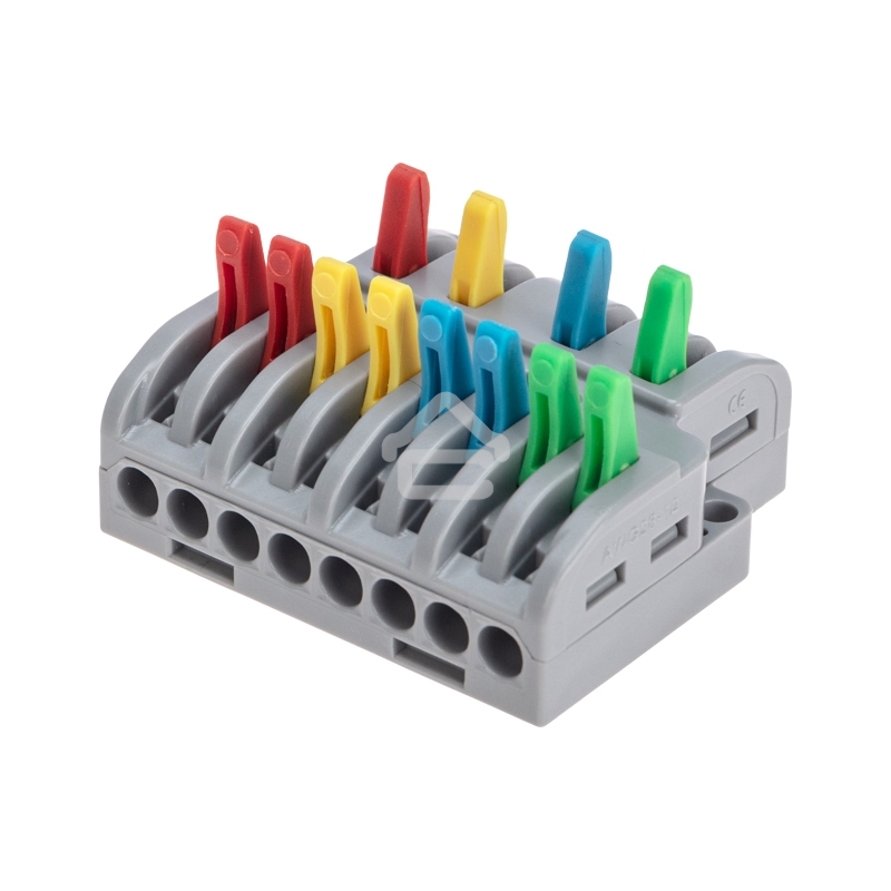 Клемма Rexant СМК 4х2 проходная разветвительная 4 полюса, с монтажной площадкой (1 ввод, 2 вывода на полюс) (20 шт/уп)