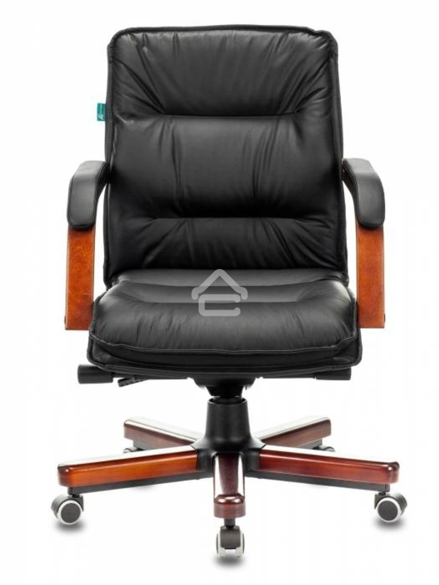 Кресло руководителя Бюрократ T-9927WALNUT-LOW/BL черный, кожа, низкая спинка, крестовина дерево