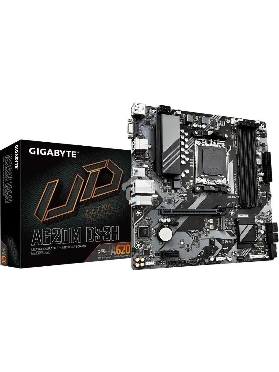 Материнская плата Gigabyte A620M DS3H, Micro-ATX, AM5, AMD A620, 4xDDR5, 4xSATA, 1xM.2, 1xPCI-E 4.0 x16, 1xPCI-E x1, 1xHDMI, 1xDP, 1xVGA, 1x 1Gb LAN, 1xUSB 3.2 Gen 1, 4xUSB 2.0, 3x3.5mm, 7.1, ATX