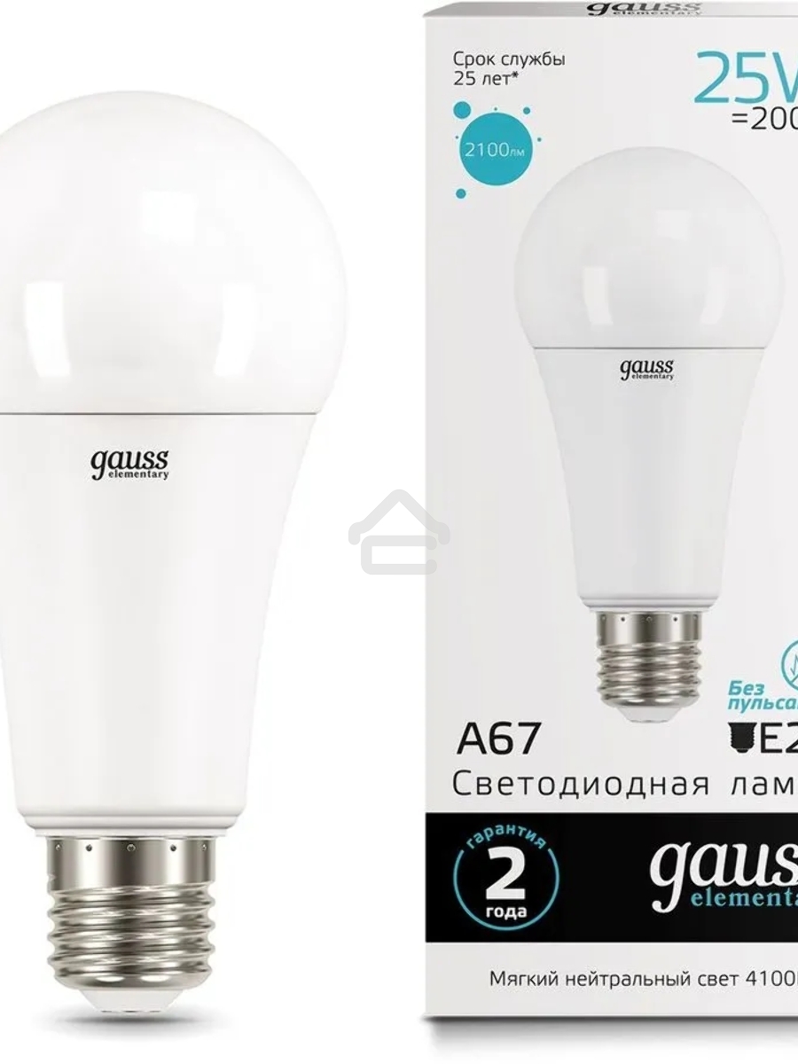 Светодиодная лампа GAUSS 73225 LED Elementary A67 25W E27 2100lm 4100K 1/10/50 0