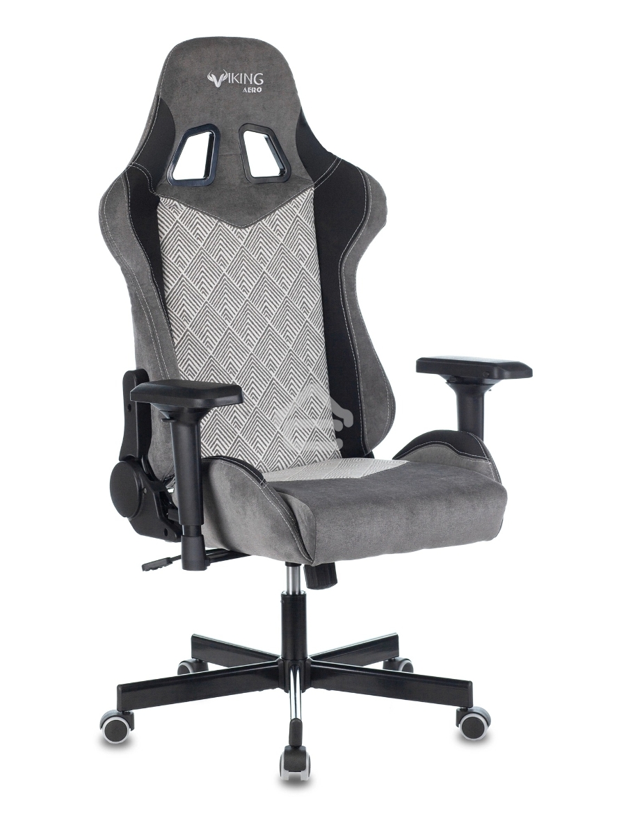 Кресло игровое Zombie VIKING 7 KNIGHT Fabric серый Loft ромбик текстиль/эко.кожа с подголов. крестовина металл