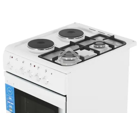 Плита комбинированная De Luxe 506022.03гэ(щ) ЧР-030 белый/черный, конфорок газовых 2 шт и электрических 2 шт, духовка 54 л, 50 см x 85 см x 60 см