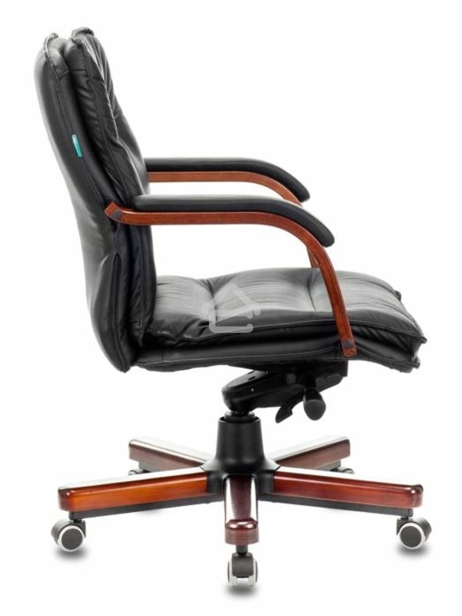 Кресло руководителя Бюрократ T-9927WALNUT-LOW/BL черный, кожа, низкая спинка, крестовина дерево