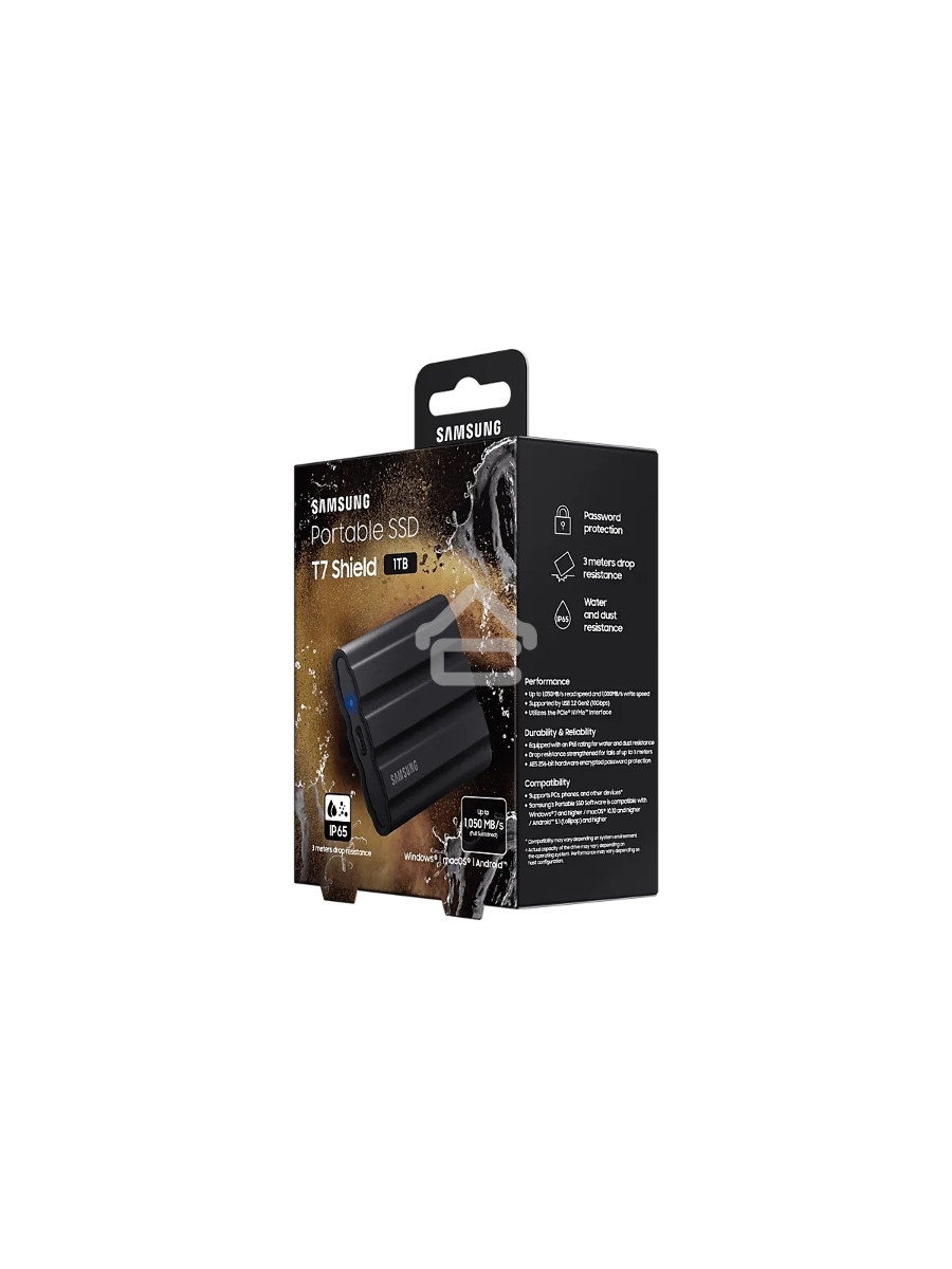 Твердотельный диск 1TB Samsung T7 Shield MU-PE1T0S/WW, V-NAND, USB 3.2 Gen 2 Type-C[R/W - 1000/1050 MB/s]/EU